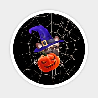 French bulldog, witch hat and Spider web, scary Halloween, jack pumpkin, spooky Magnet